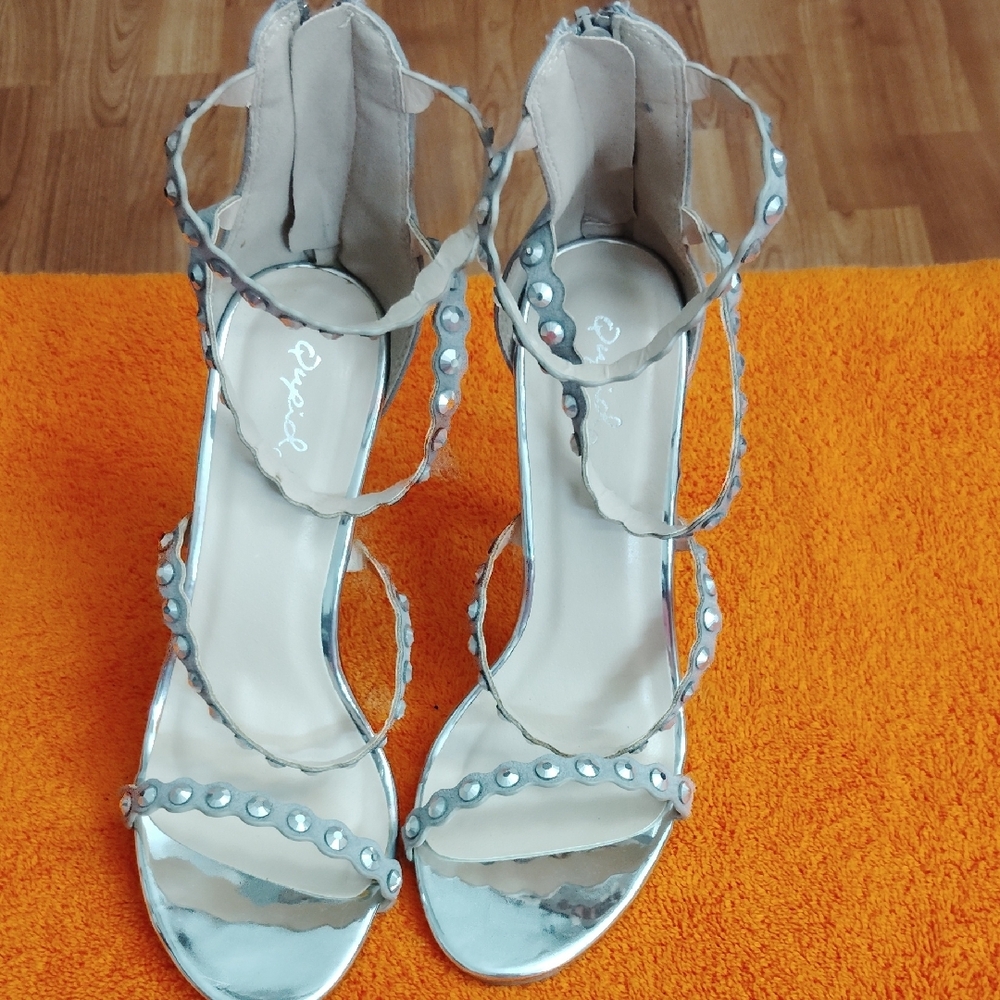 Qupid Silver Embellished Heels